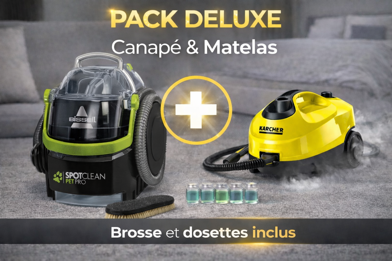 Pack nettoyage canapés, matelas, tapis et sièges de voiture